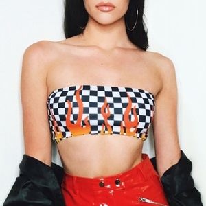 Checkers and Flames stretchy bandeau top